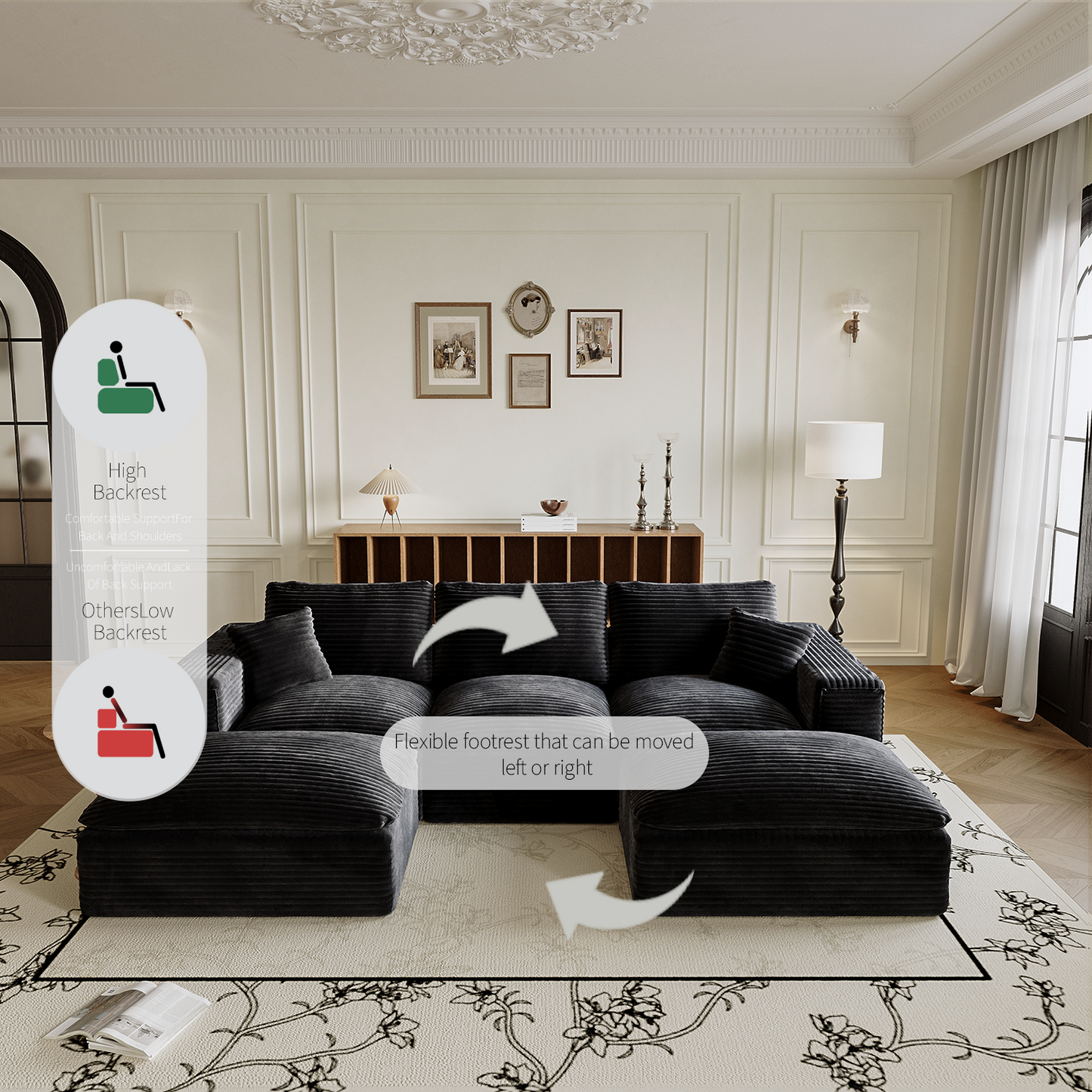 NEW 108' Cloud Sectional Couch with L-Shape Chaise, Left-right interchangeable,Modern Modular Sofa with Deep Seat, Upholstered Couches for Living Room Bedroom,No Assembly Required, Soft Plush Corduroy Fab