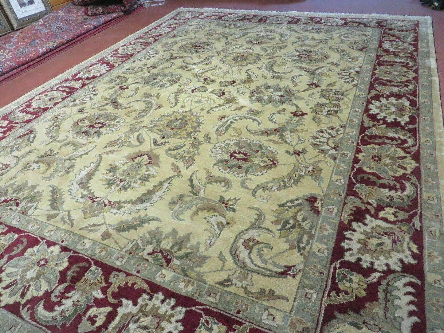 USED 9' X 12' Vintage Handmade India Oriental Jaipur Quality Tea Wash Hand Knotted