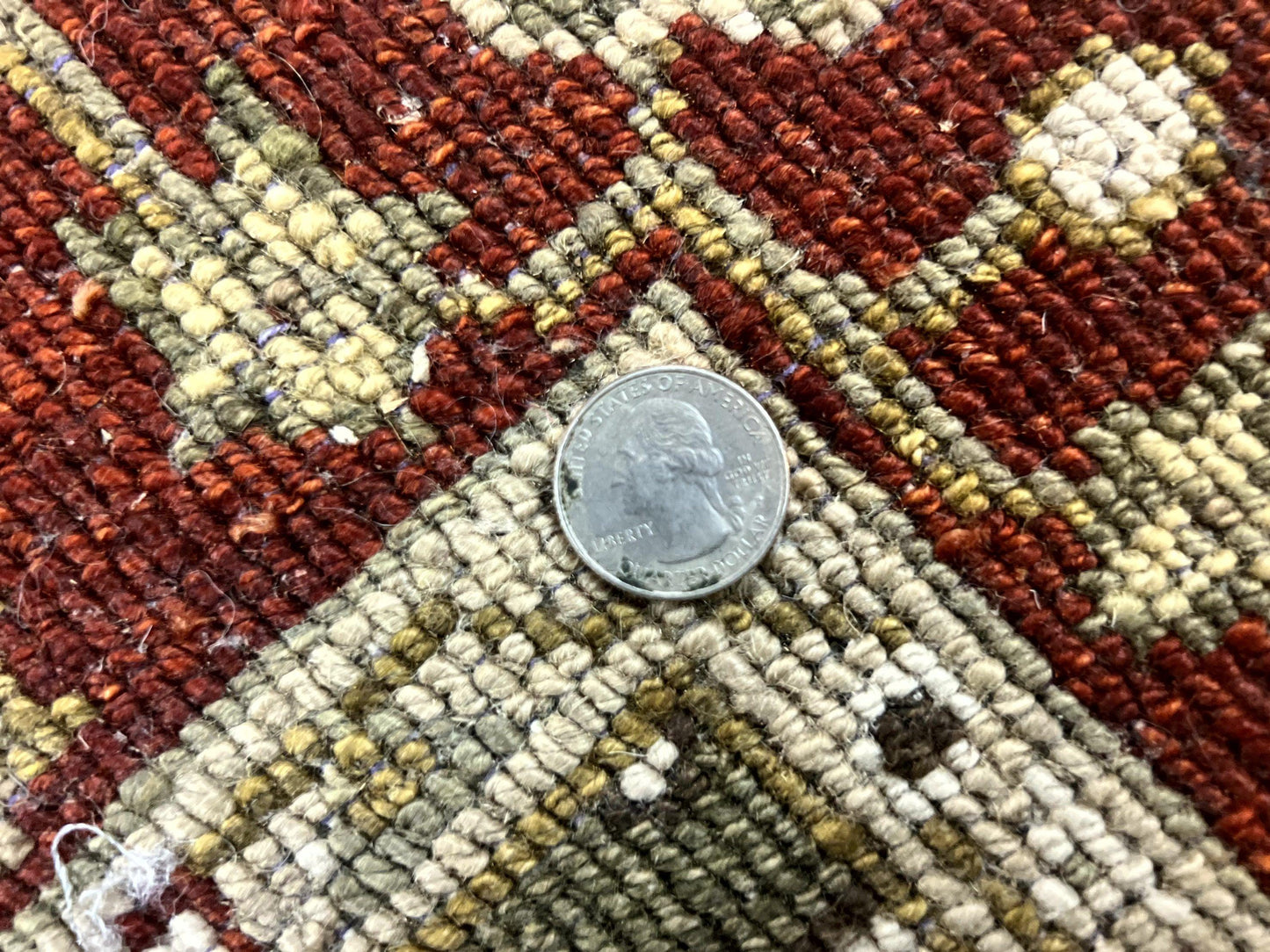 USED Indo Oushak Rug 4x6, Green and Maroon, Vintage Wool Floral Rug, Indian Agra Rug