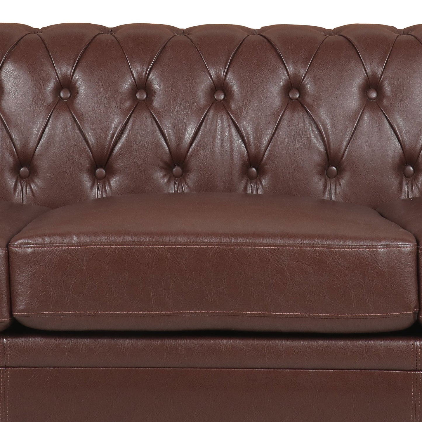 NEW Traditional Dark Brown 3 Seater Sofa with Removable Cushions and Square Arms in PU Material