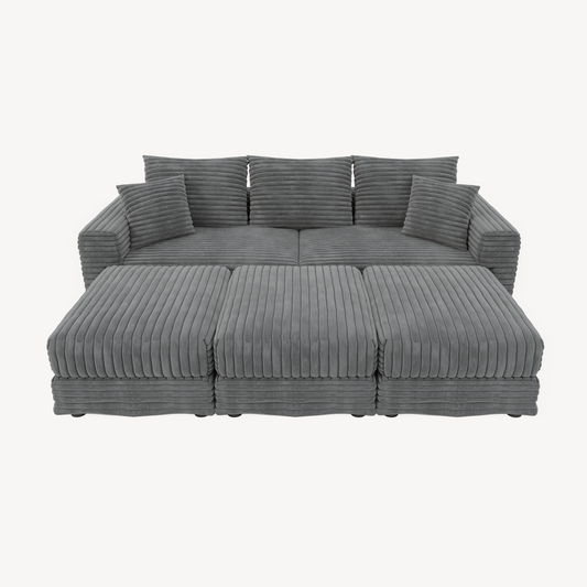 NEW Luxury Comfort Grey Plush Corduroy Fabric U Shaped Sectional Multi-functional Sofa Couch
