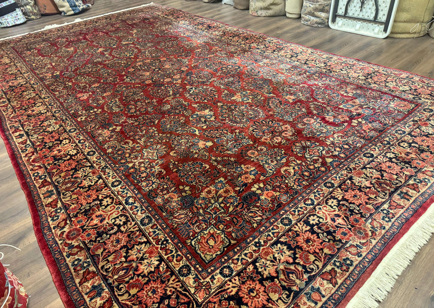 USED Large Persian Sarouk Rug 10x17, Palace Size Antique Persian Carpet, Red, Floral Allover, Traditional Persian Rug, Oversize Handmade Wool Rug