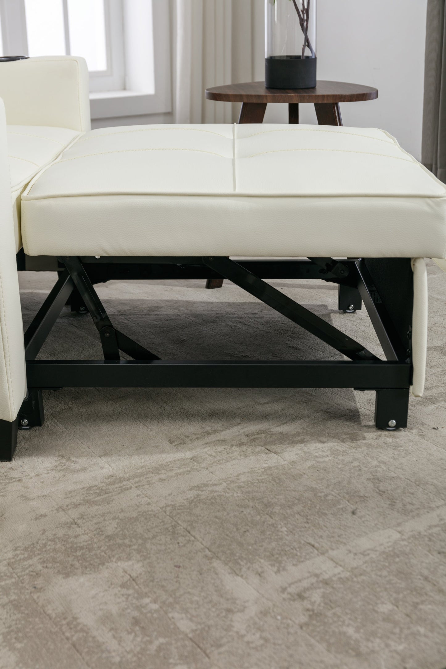 NEW Futon Chair Bed Convertible Chair 3-in-1 Pull Out Sleeper Chair Beds with USB Ports,Wear-resistant and Anti-scratch,  Armchair Bed Sleeper for Living Room (White Leather)