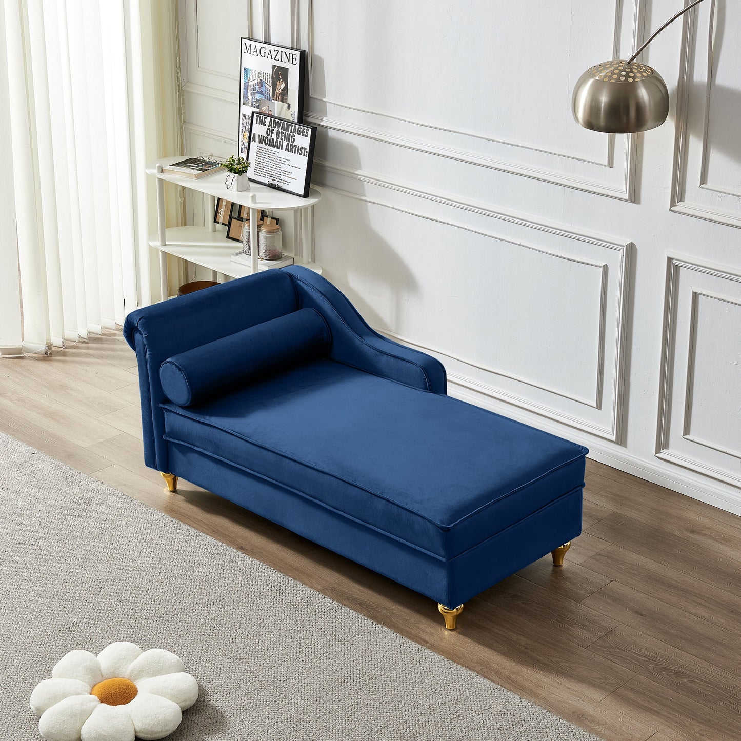NEW Modern Upholstery Chaise Lounge Chair with Storage Velvet (Navy Blue)