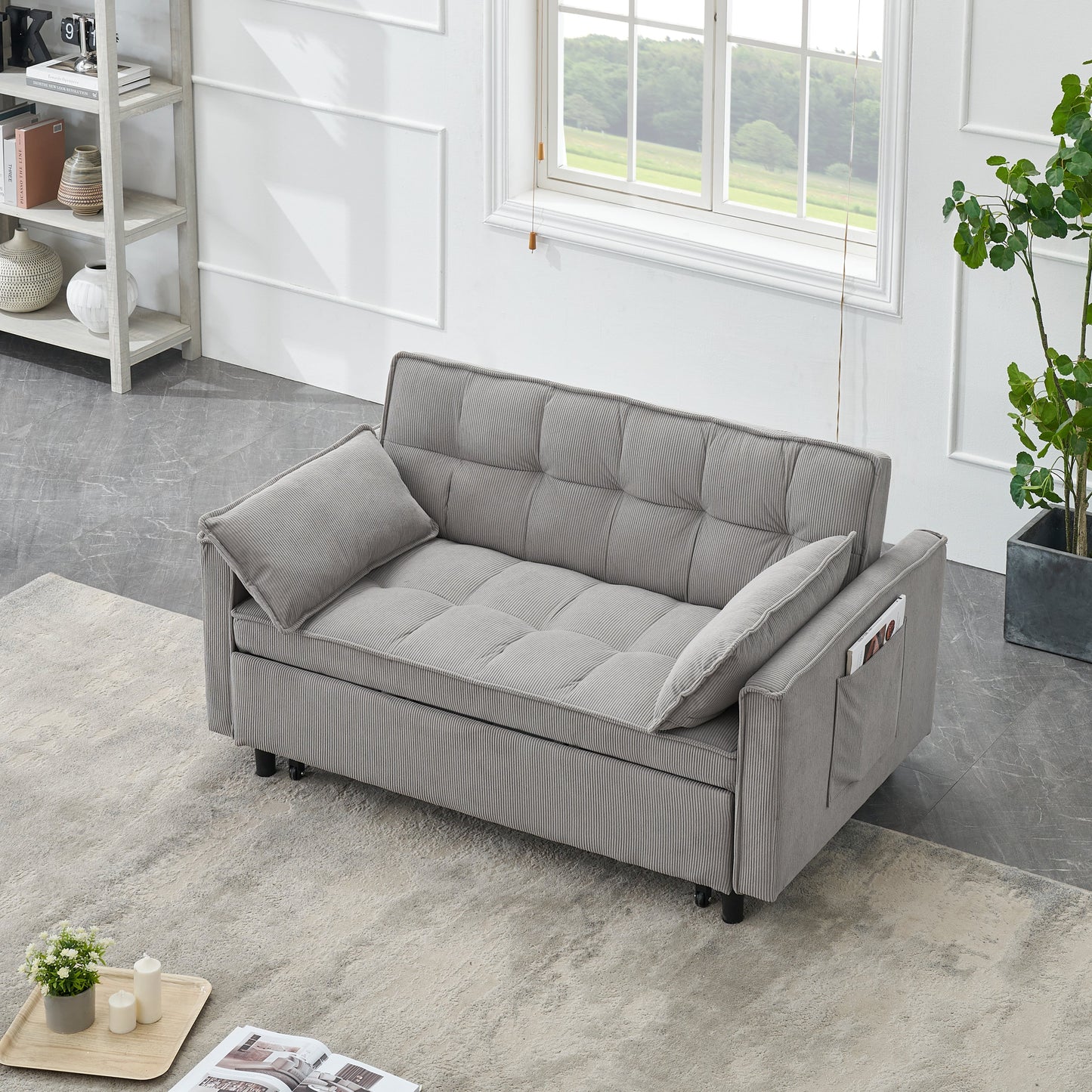 54.30-inch double  Two-seat casual sofa with pull out bed, living room furniture, light grey