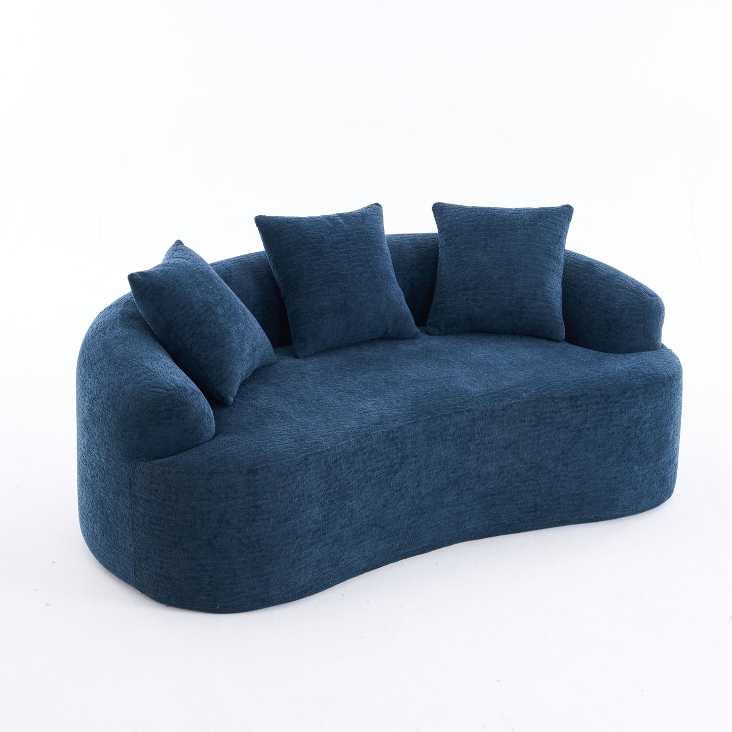 NEW LY-025S Chenille  Curved Loveseat Blue Full Compression Sponge Sofa with 3 Pillows