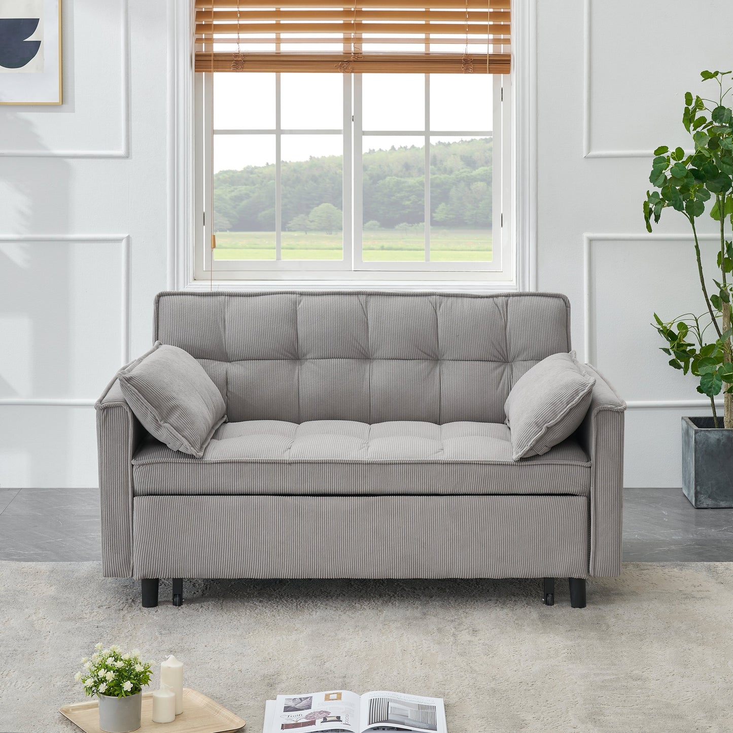 54.30-inch double  Two-seat casual sofa with pull out bed, living room furniture, light grey