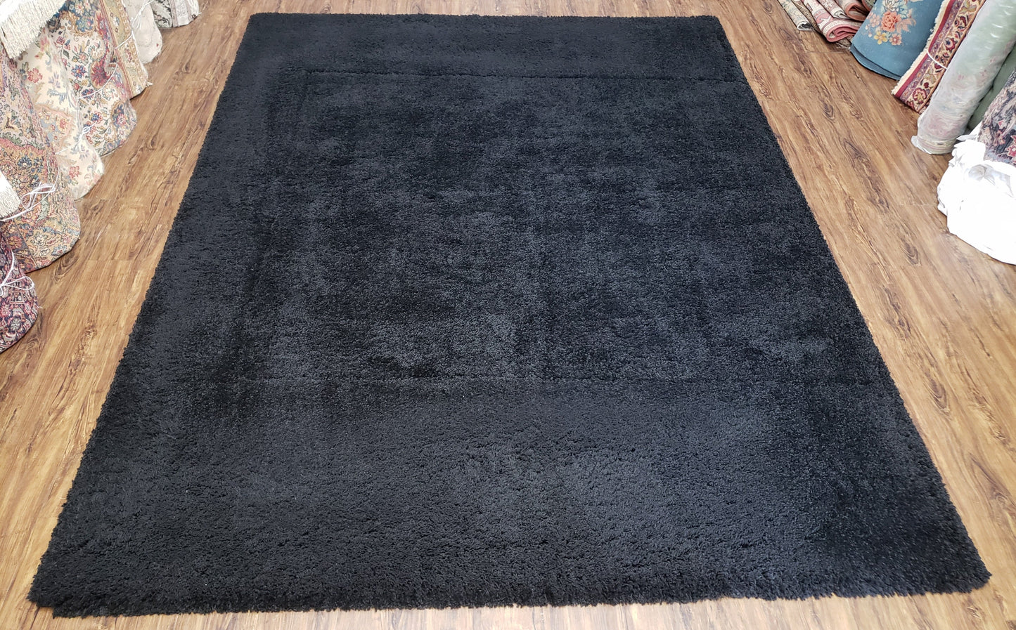 USED Black Shag Rug 8x10, Savafieh Milan Fluffy Black Carpet, Room Sized Shag Rug, Modern Contemporary Rug, Soft Living Room Rug, Bedroom Rug