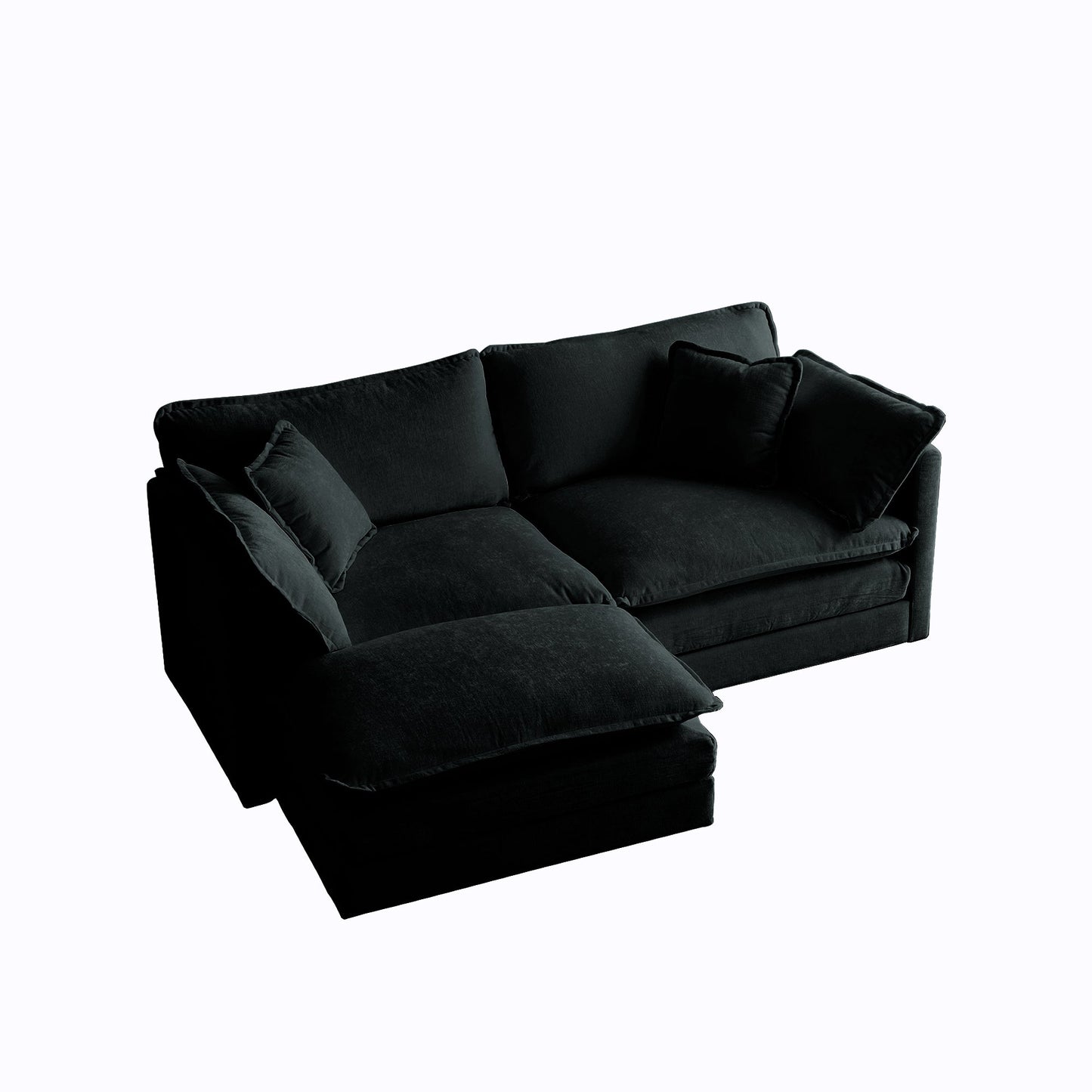 NEW Chenille Two-Seater Sofa with 1 Footrest, 2 Seater L-Shaped Sectional with Ottoman,Loveseat with Ottoman for Small Living Space, Black Chenille