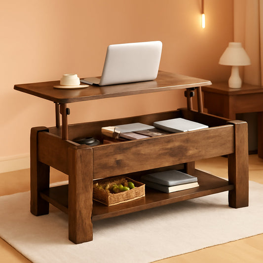 NEW Coffee Table 47.5 Inch Lift Top With Hidden Compartment Rustic Brown