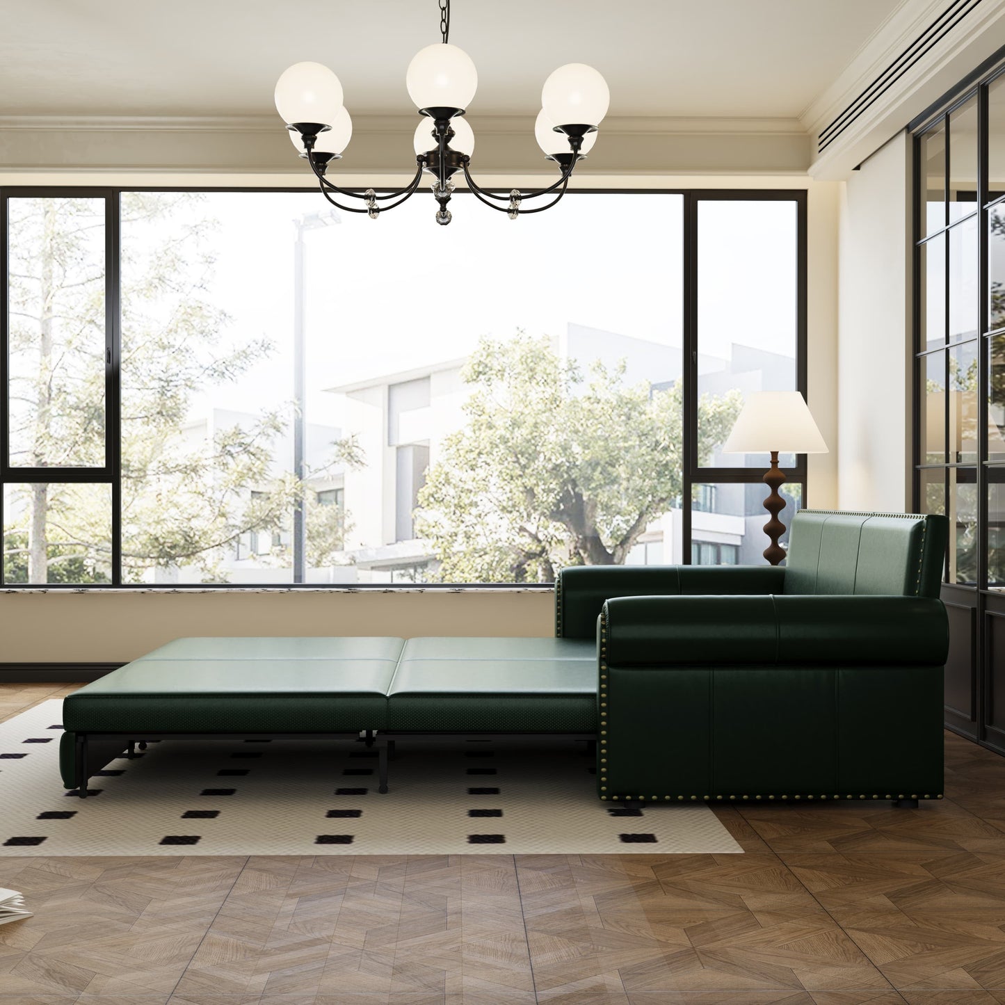 New 3-in-1 Faux Leather Convertible Sleeper Sofa with Nail head Trim