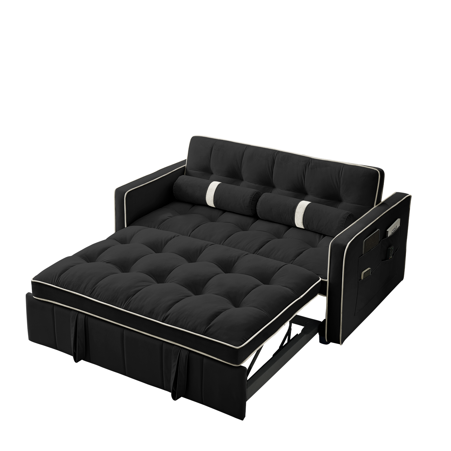 NEW Modern 55.5' Pull Out Sleep Sofa Bed 2 Seater Loveseat Sofa Couch with Side Pockets Adjustable Backrest and Lumbar Pillows