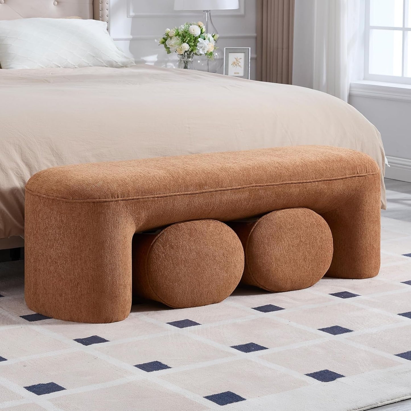 NEW Brown Upholstered 53Inches Storage Ottoman Bench Stools