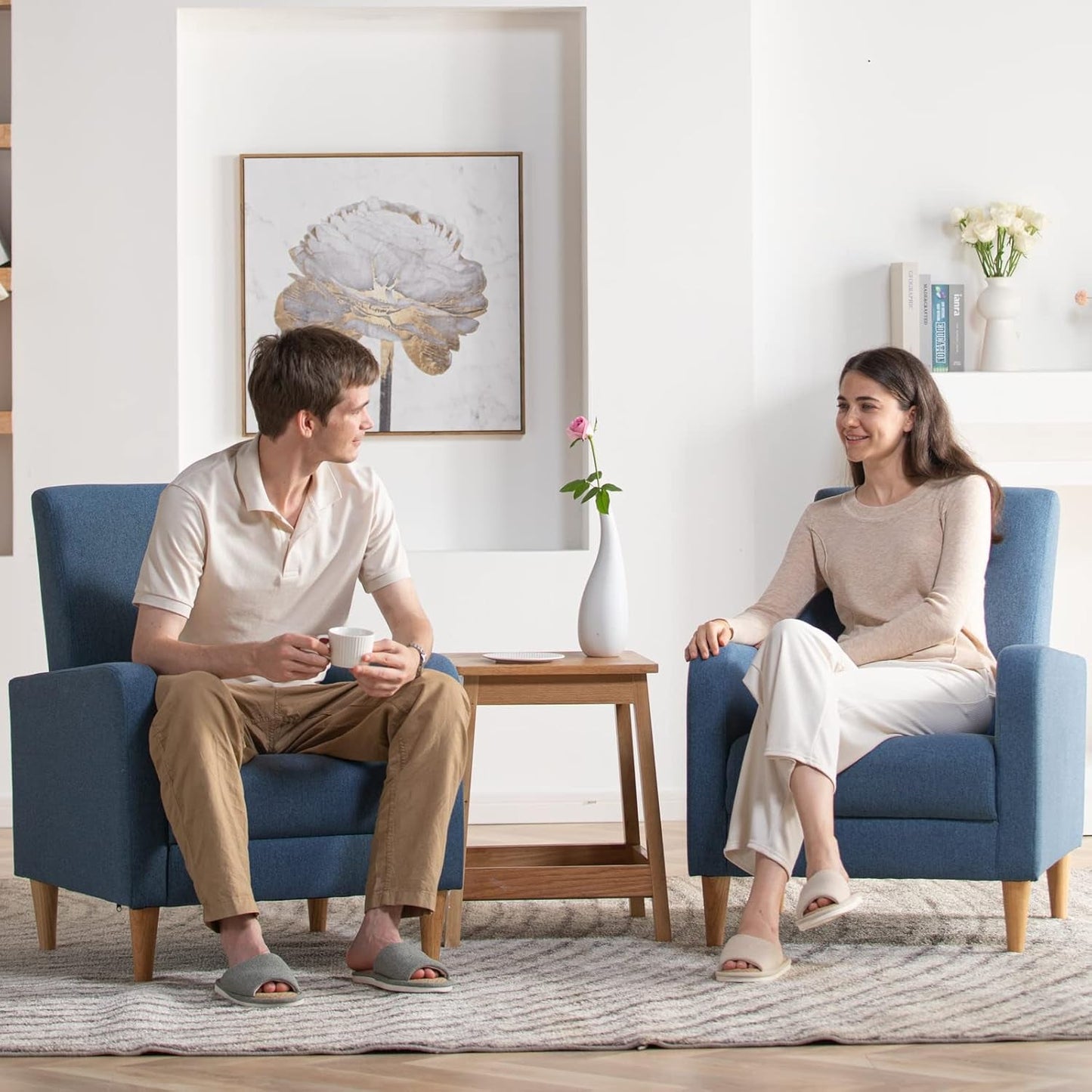 NEW Blue Upholstered Accent Armchair With Back Cushions