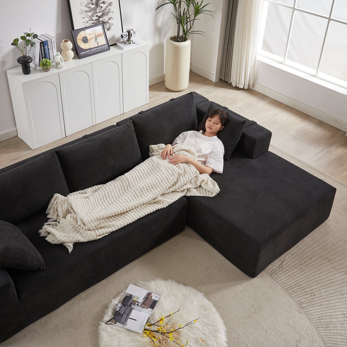 NEW Modern Chenille Upholstered Sectional Sofa Couch Set,Modular 108' L Shaped Sectional Living Room Sofa Set With 6 Pillows,Free Combination Sofa Couch for Living Room,Bedroom(Right Chaise)W834P240010