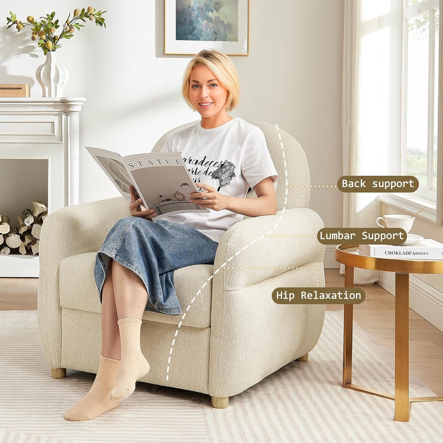 NEW Beige Contemporary Accent Chair With Generous Storage