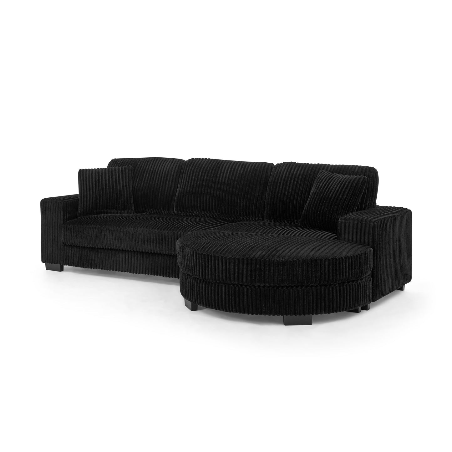 NEW Black Corduroy Tufted Upholstered Sleeper Sectional Sofa, L-Shaped Modular Convertible Sofa with Arc-Shaped Footstool