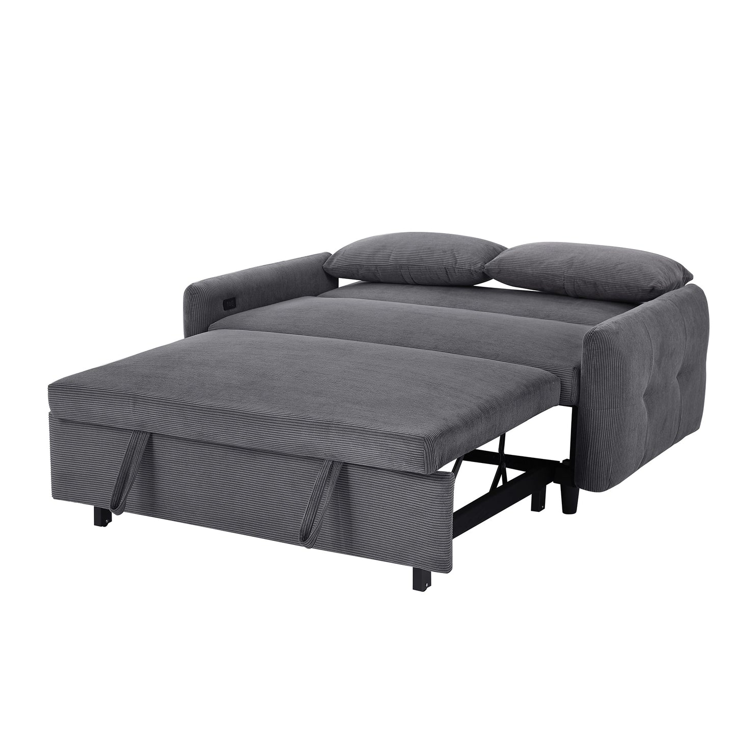 NEW 54.5’ Dark Grey Corduroy Modern Convertible Pull-out Sofa Bed
