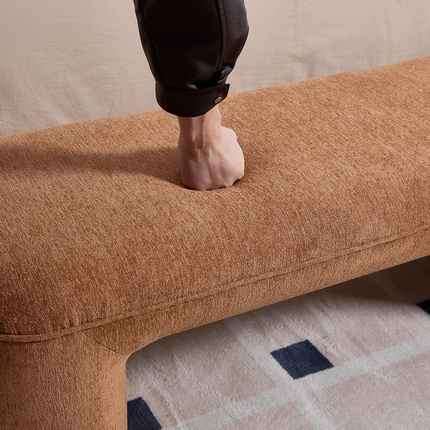 NEW Brown Upholstered 53Inches Storage Ottoman Bench Stools