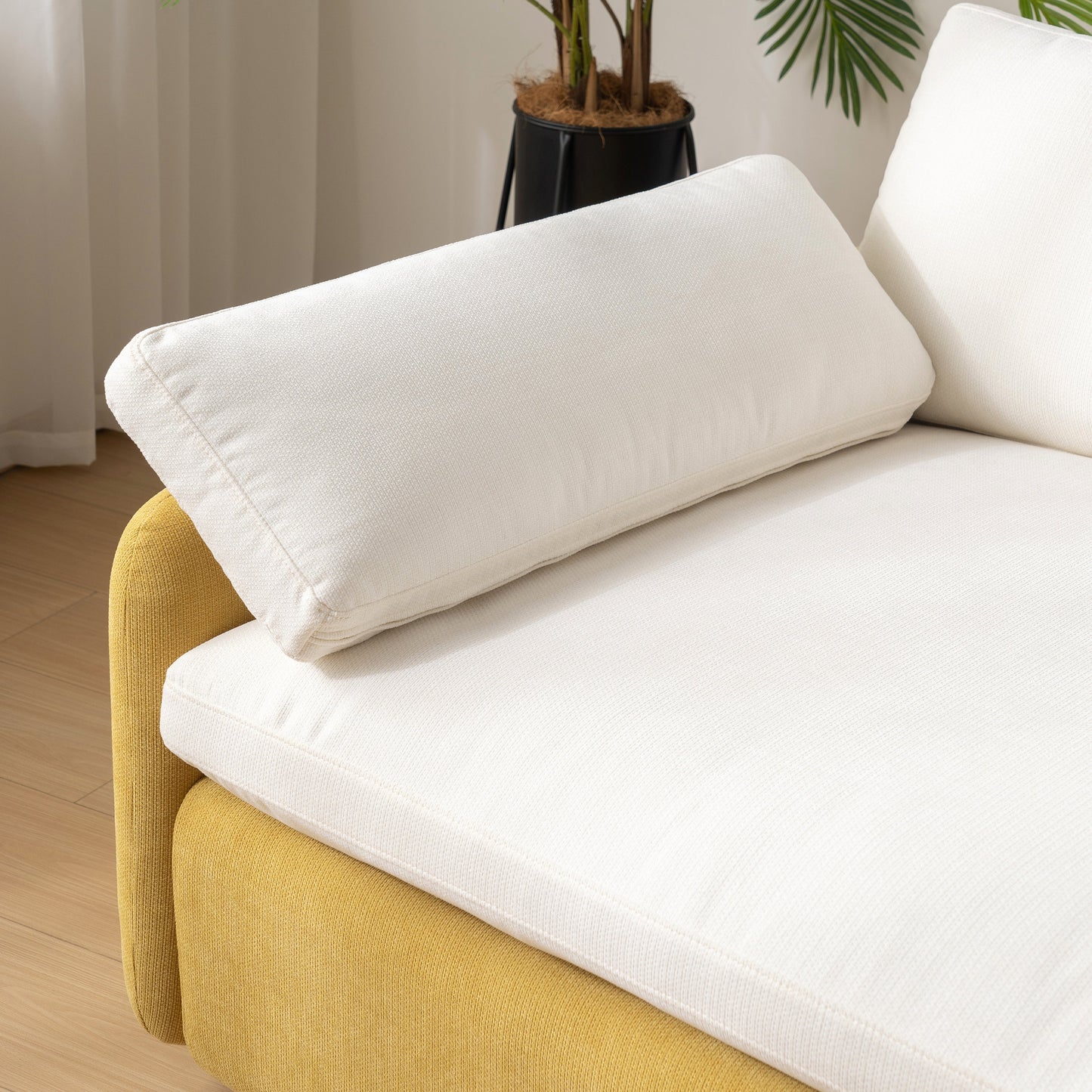 NEW Modern Oversized Chenille Armchair with Color Blocking and Pillows, 50*43' in Cream and Yellow