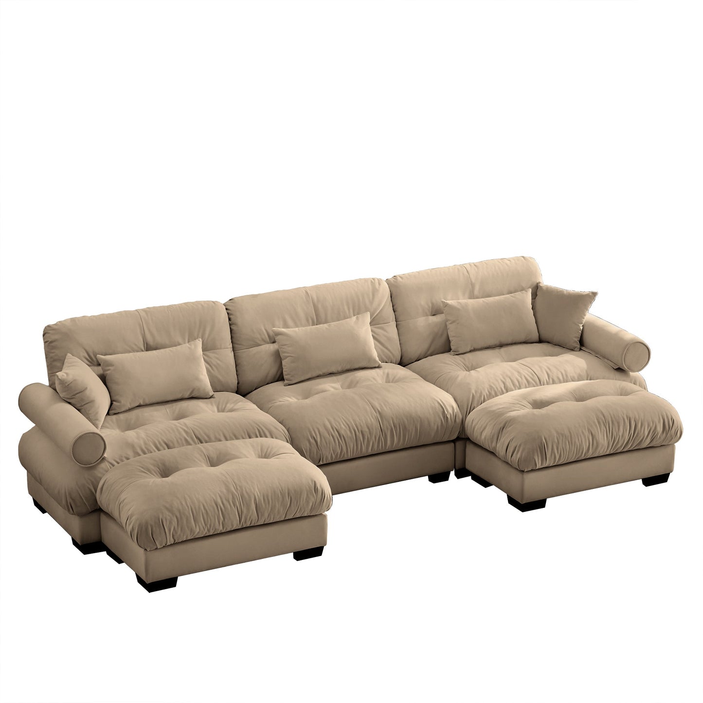 NEW Modern U Shape Modular Sectional Sofa Couch with Movable Ottomans, Camel Velvet, Convertible L Shaped Living Room Sofa