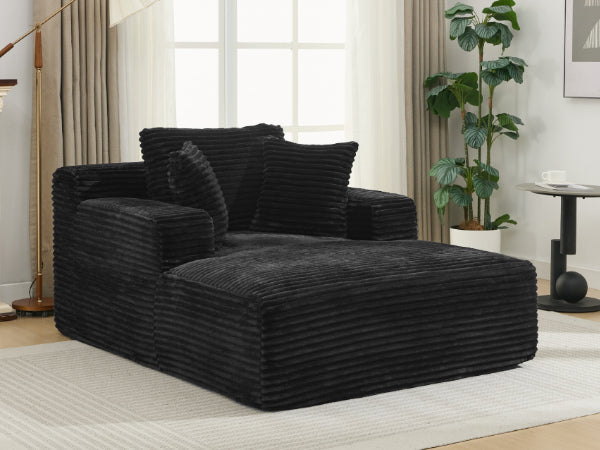 NEW Modern Black Corduroy Chaise Lounge Sofa Bed with Removable Pillows, 48.8' Upholstered Sleeper Sofa