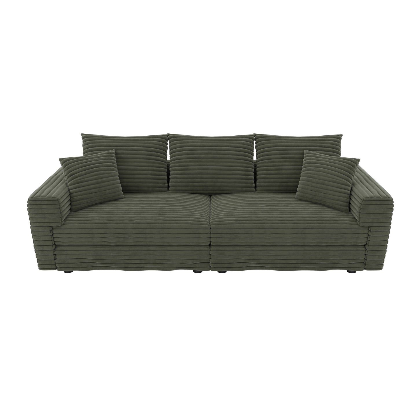 NEW 82.7' Modern Green Plush Corduroy 3-Seat Comfy Upholstered Sofa Cloud Deep Seat Couch with Soft Pillows