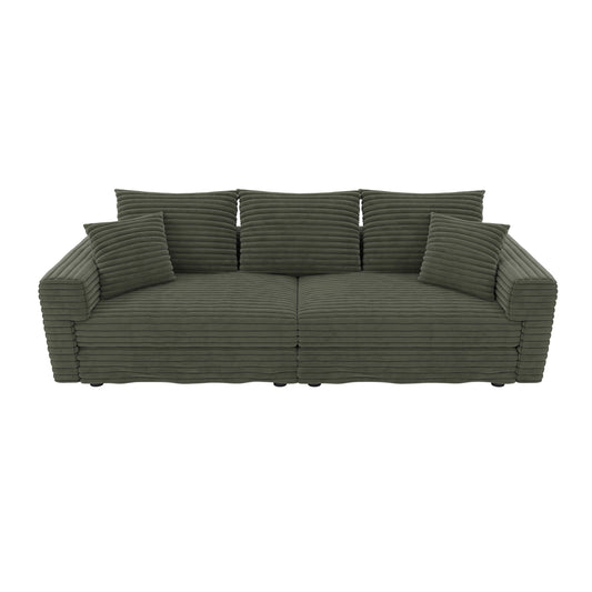 NEW 82.7' Modern Green Plush Corduroy 3-Seat Comfy Upholstered Sofa Cloud Deep Seat Couch with Soft Pillows