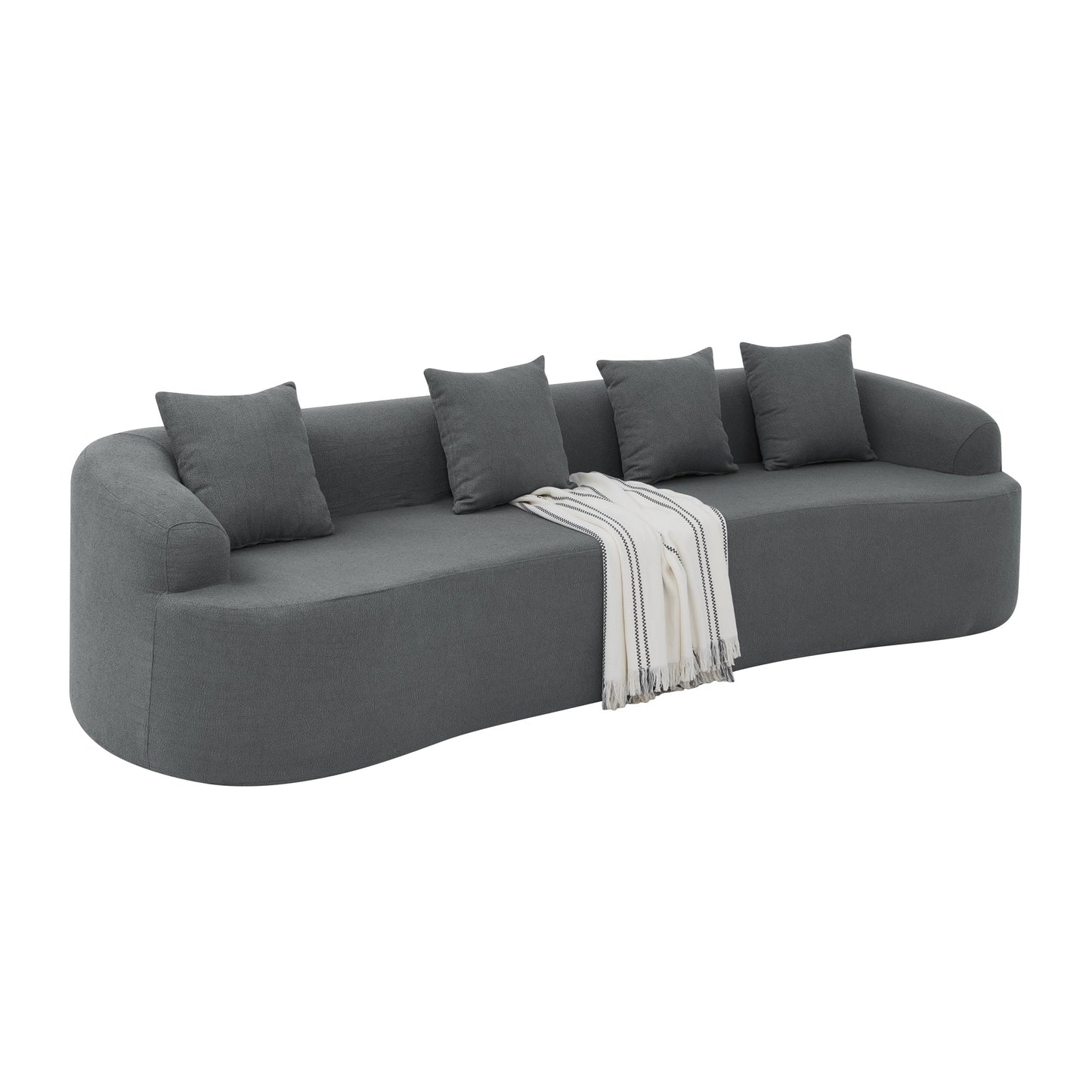 NEW Curved Modular Sectional Sofa in Lamb's Wool Fabric, Modern Minimalist Style, Compressed (No Assembly Required), Comfy for Living Room & Bedroom - Gray