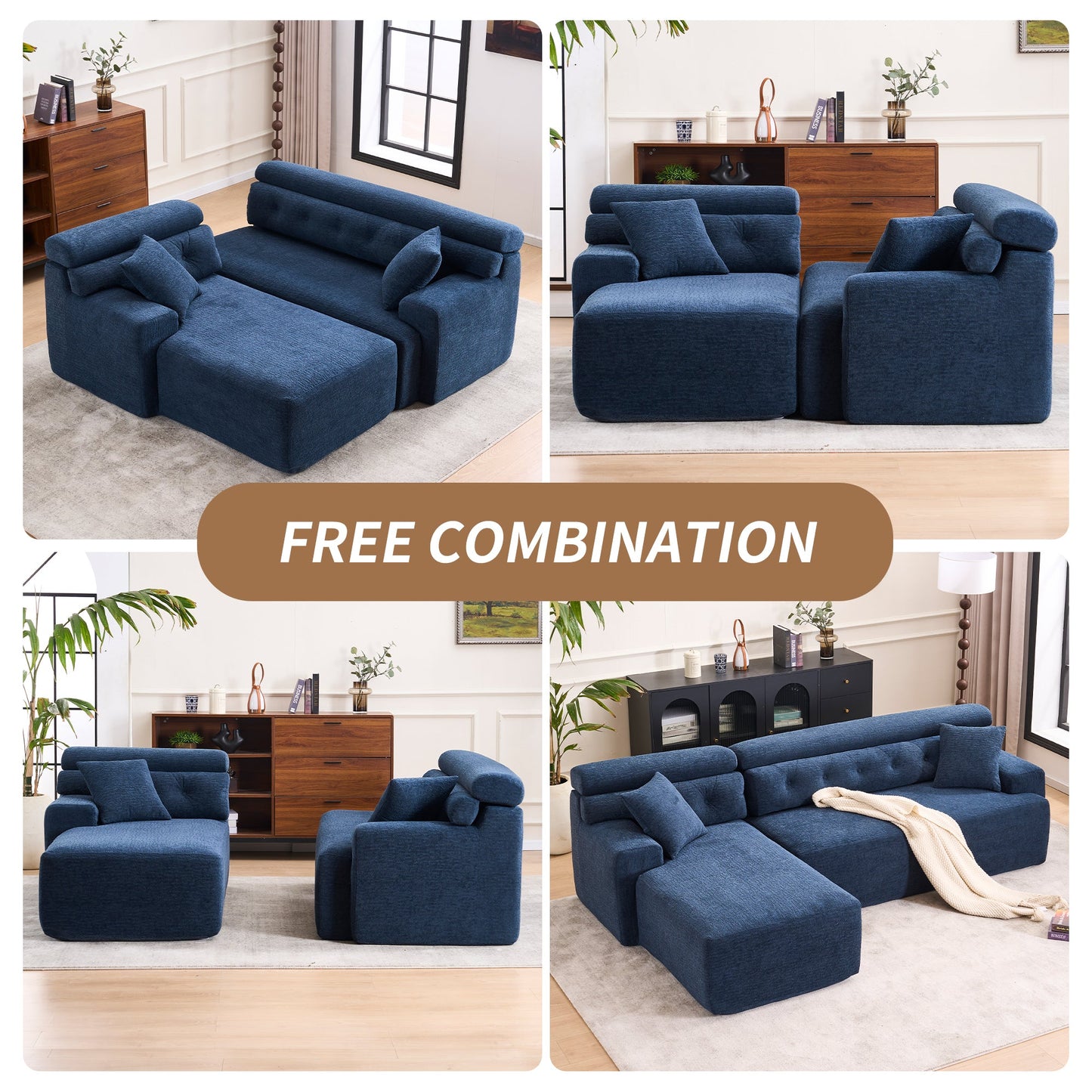 NEW 105'' Blue Cloud Sectional Couch with L-Shape Chaise Modern Modular Deep Seat Boneless Sofa