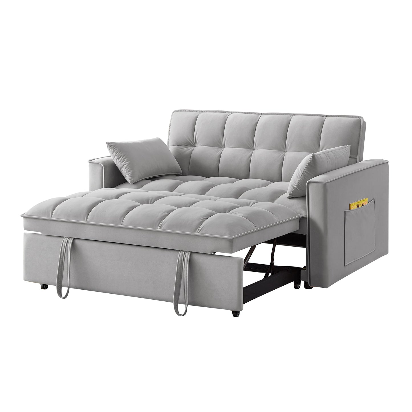 NEW 4 in1 Loveseat Sofa Bed with Armrests & Storage Pockets, Multi-Function Tufted Pull-out Sofa Bed with Adjustable Backrest and Pillows, Convertible Loveseat Sofa Couch, Gray