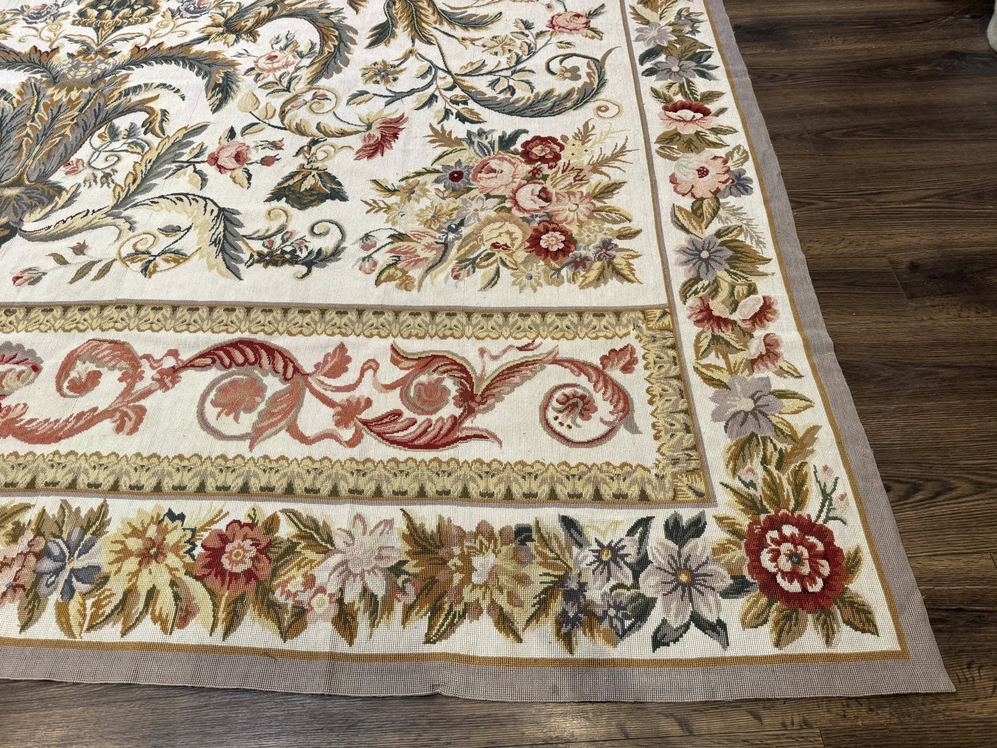USED Aubusson Needlepoint Rug 10x14, Elegant European French Carpet, Vintage Carpet