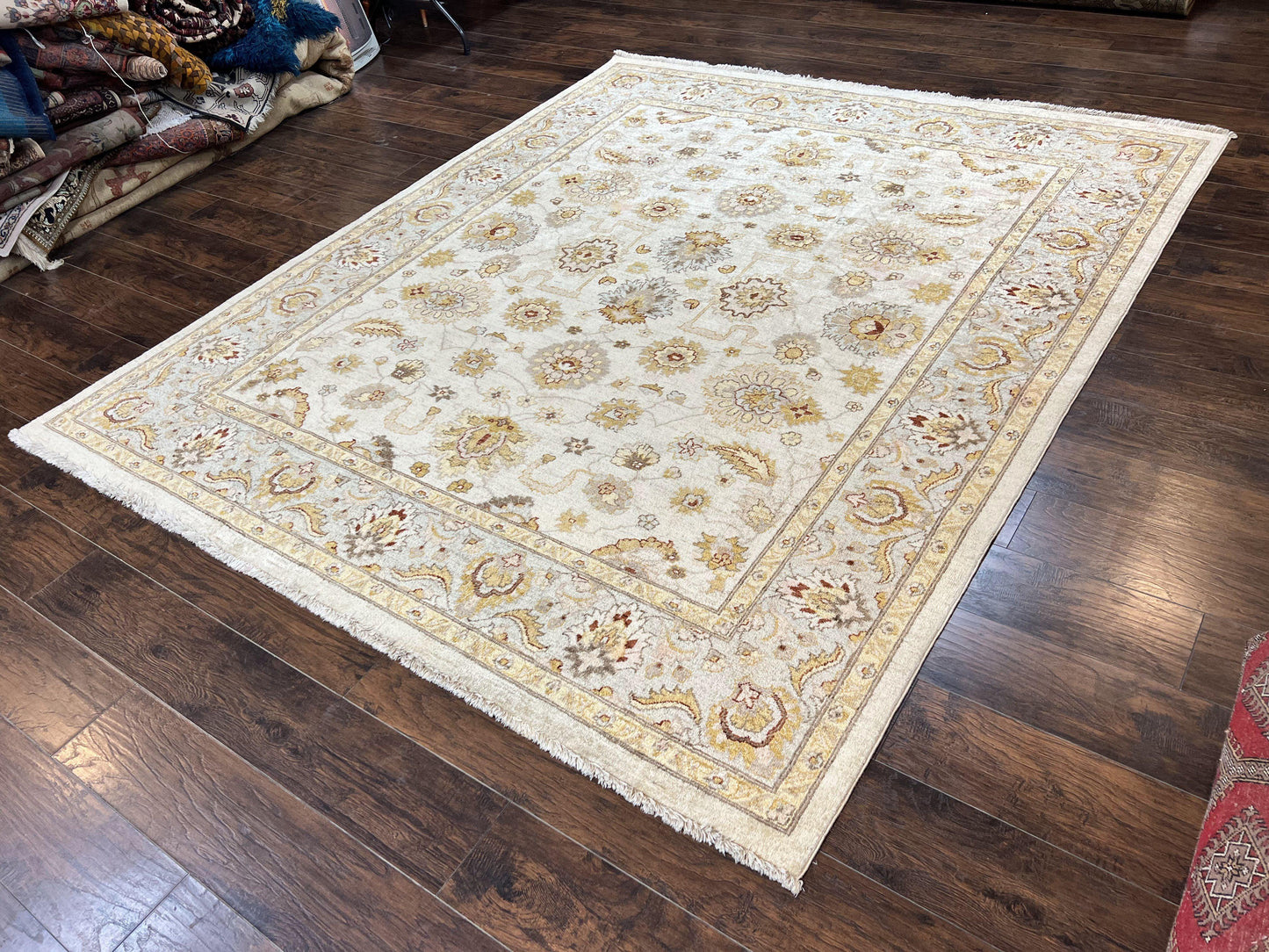 USED Peshawar Rug 8x10, Oushak Rug, Neutral Colors Hand Knotted Farmhouse Rug