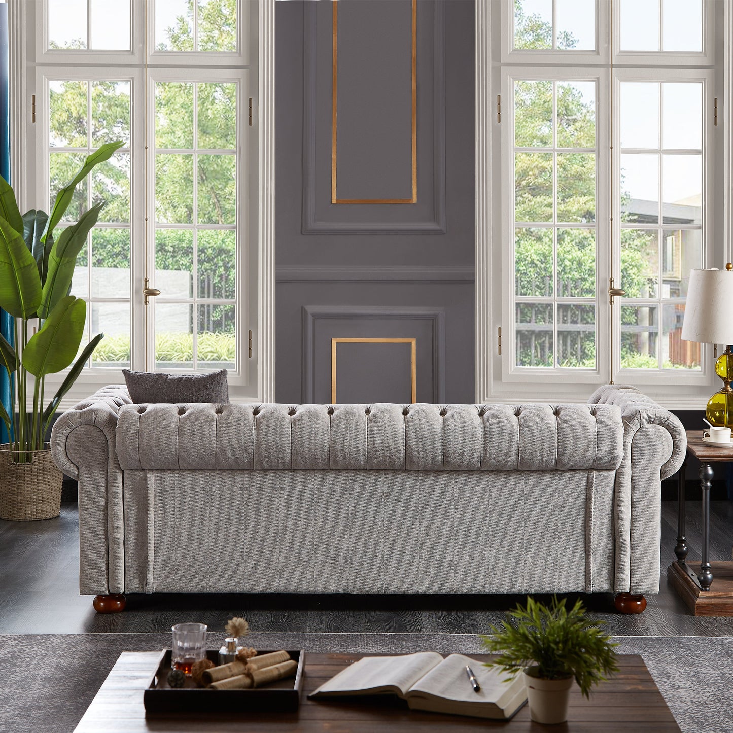 NEW Light Grey Linen Fabric Chesterfield Sofa Couch