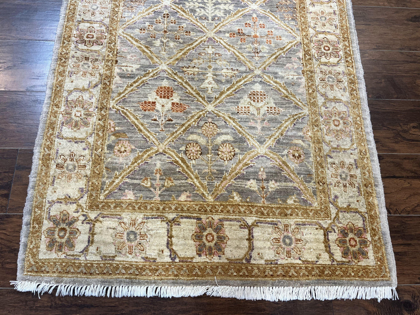 USED Pakistani Peshawar Rug 3.6 x 5, Safavieh Wool Handmade Hand Knotted Vintage Rug, Panel Design Oriental Carpet, Pair C