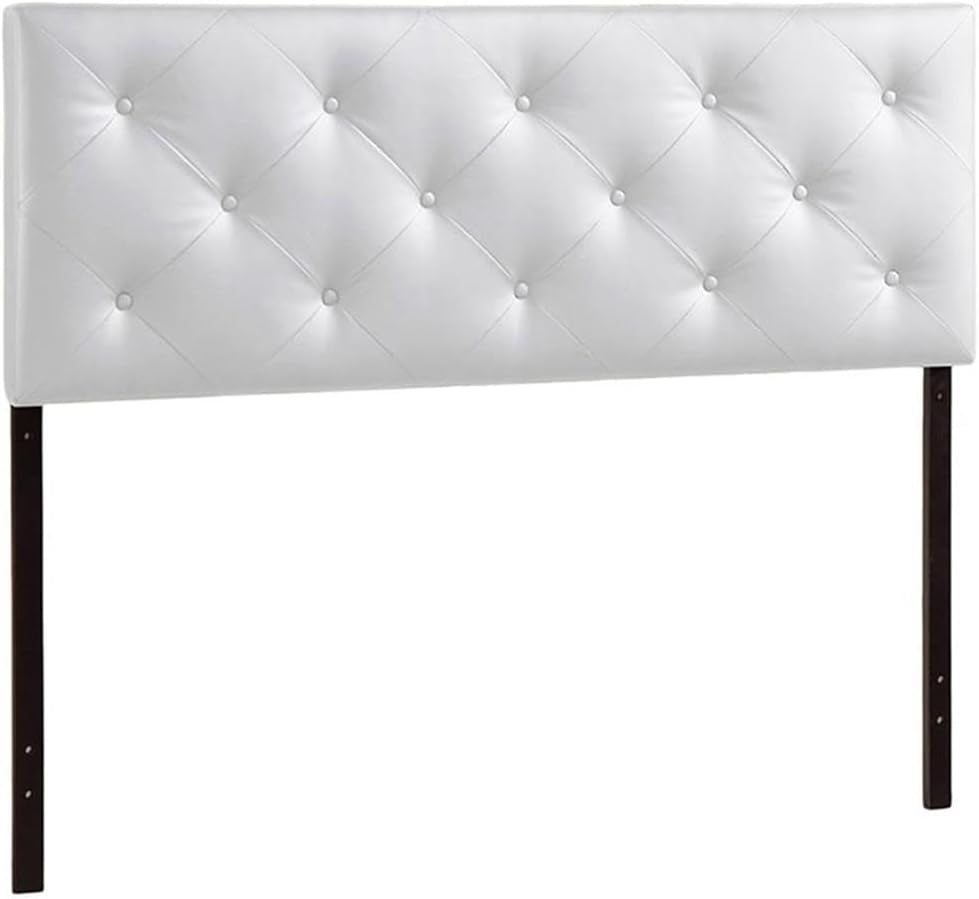 NEW Modern White Faux Leather King Headboard With Buttons
