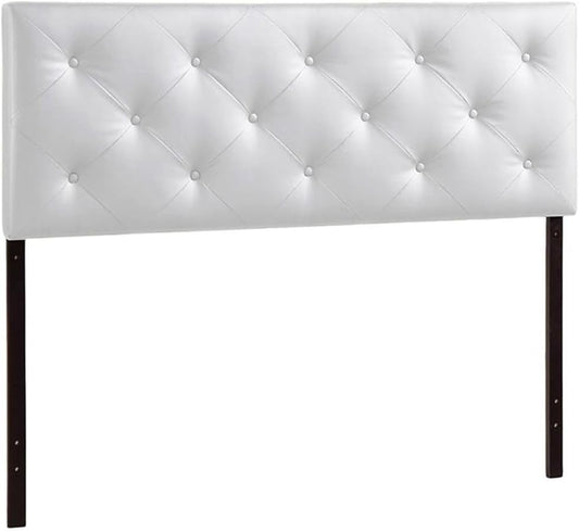 NEW Modern White Faux Leather King Headboard With Buttons