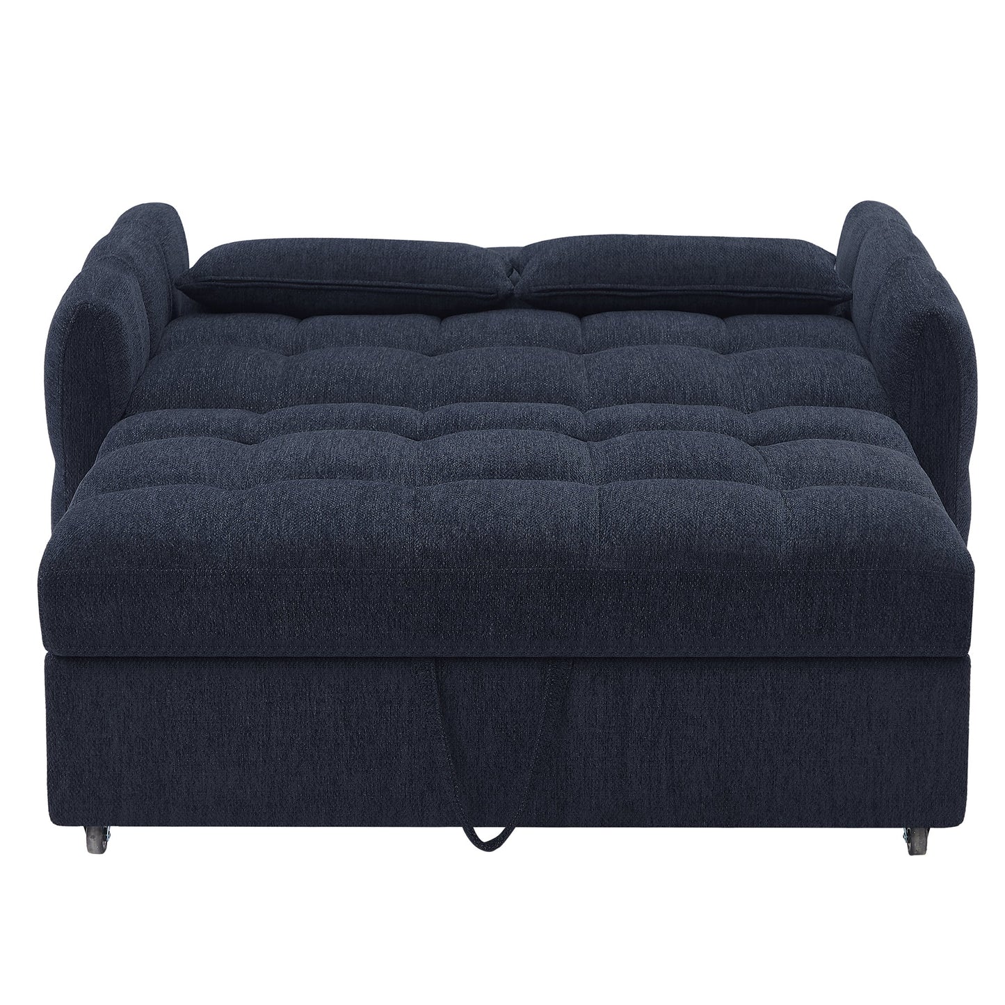 NEW Modern Loveseat Sofa Pull-out Bed with Adjustable Backrest, USB Ports, Lumbar Pillows, Blue Chenille, 52.8'