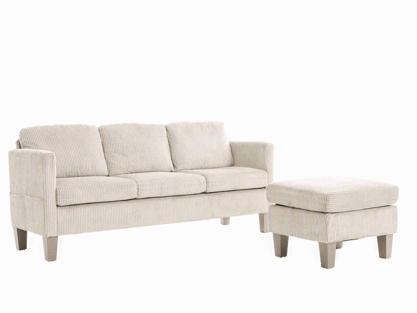 NEW Off White Modern Luxury L-Shaped Sofa with Padded Corduroy