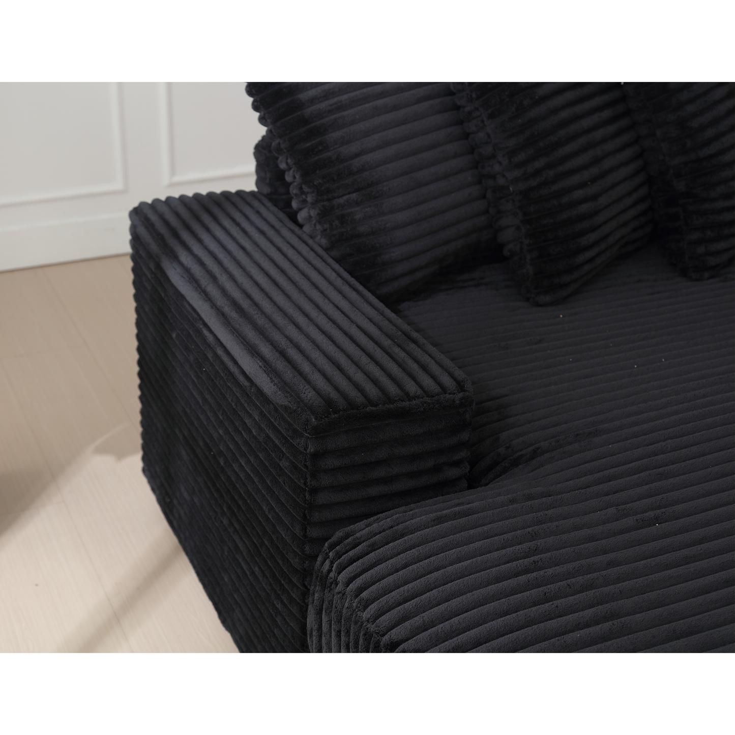 [NEW ARRIVED] [VIDEO PROVIDED] Oversized Two-Piece  Couches,  L Shaped Sofa, Corduroy, Left Chaise Daybed,with Armrests,Eight Throw Pillows,Corner Sofa,Easy To Assemble, Black
