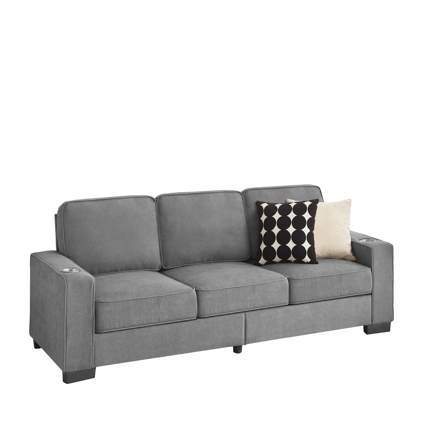 NEW Modern Snow Fleece Fabric 3-Seater Sofa with Cup Holders in Gray