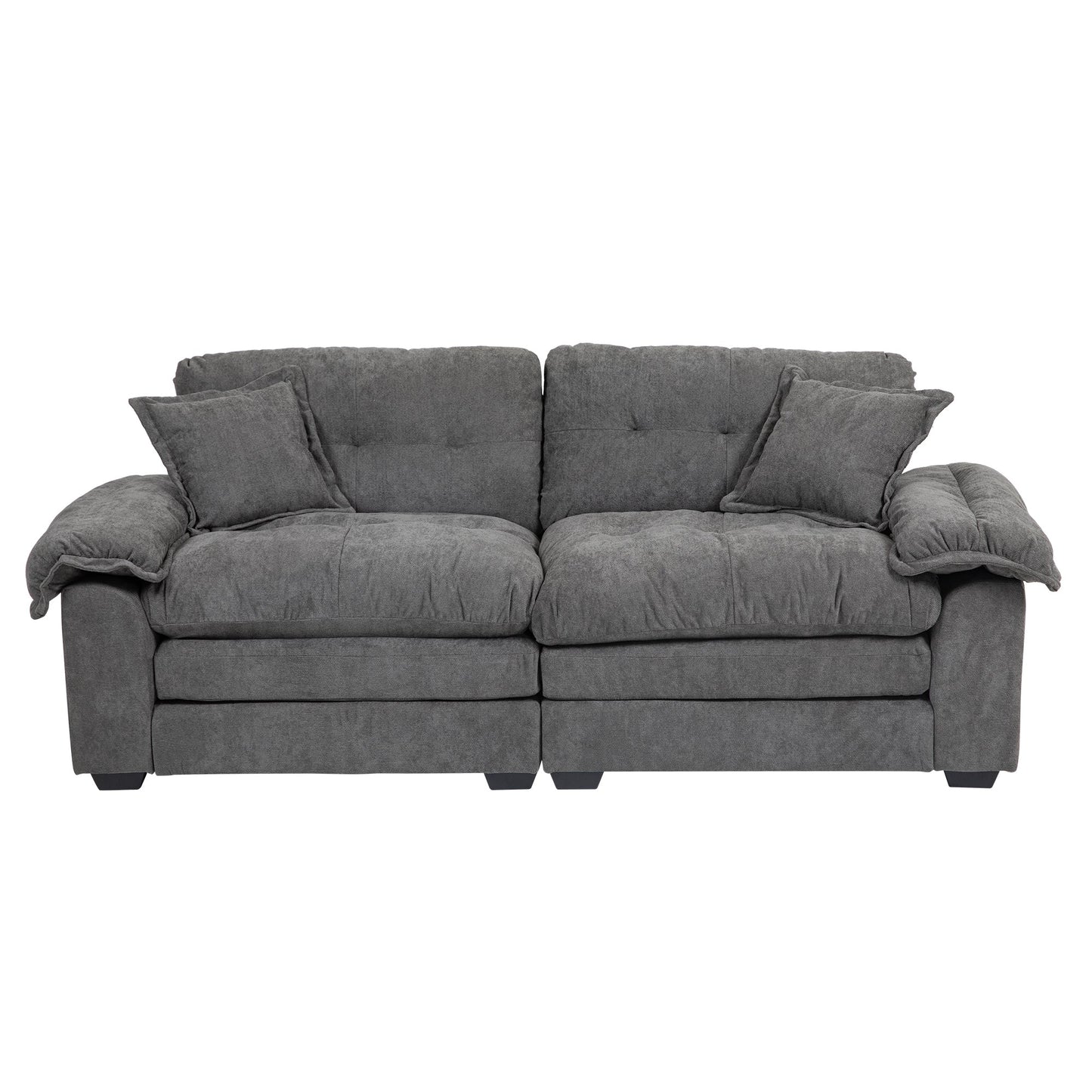 NEW 84' Grey Chenille Small Loveseat Deep Seat Sofa Couch with 2 Throw Pillows & Memory Foam