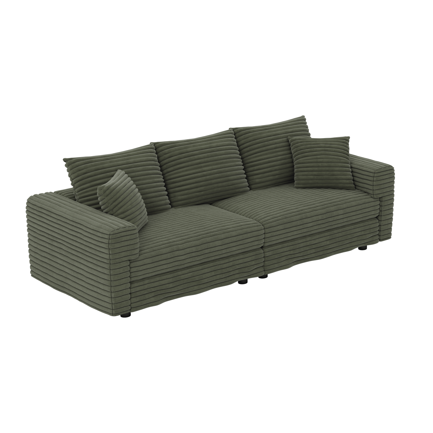 NEW 82.7' Modern Green Plush Corduroy 3-Seat Comfy Upholstered Sofa Cloud Deep Seat Couch with Soft Pillows