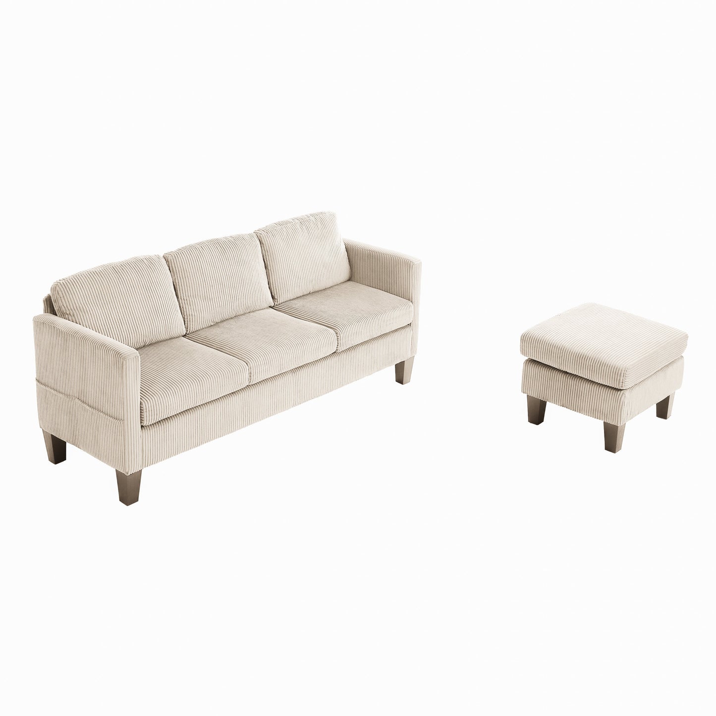 NEW Off White Modern Luxury L-Shaped Sofa with Padded Corduroy