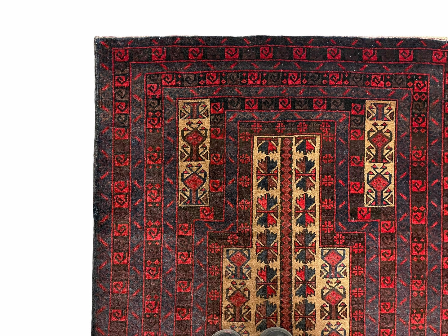 USED 3 X 3.5 New Vintage Handmade Wool Rug Tribal Turkoman Balouch Red Prayer Rug