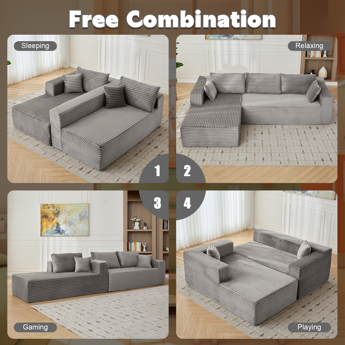 NEW Grey Compression Sectional Couch Boneless L Shape Sofa