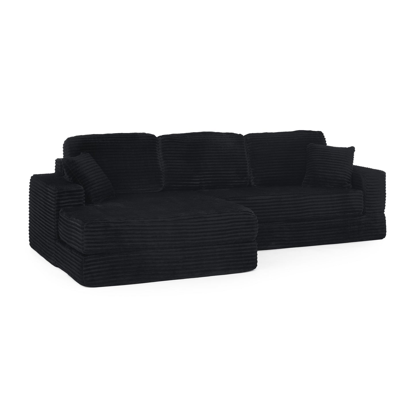 NEW Modern Minimalist L-Shape Modular Sectional Sofa Bed with Corduroy Fabric in Black