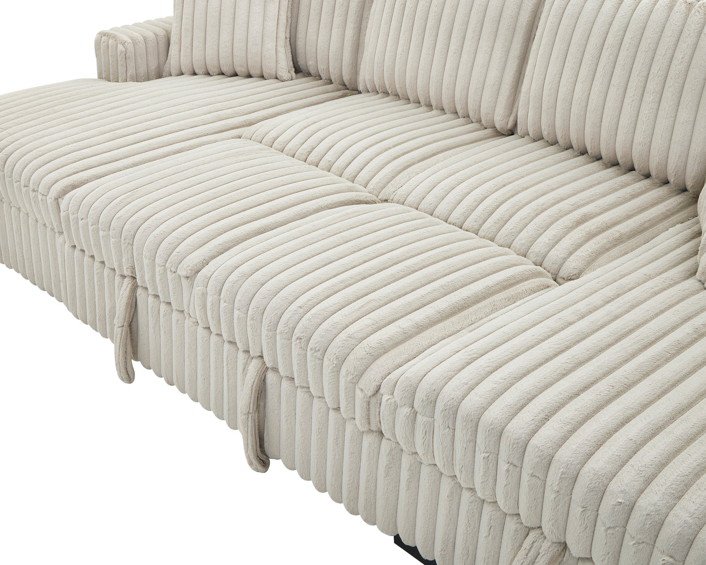 NEW 122 inch Rabbit Khaki Plush Corduroy Fabric Oversized U Shaped Sleeper Sofa 2 in 1 Pull Out Bed Sectional Sleeper Couch with Double Storage Chaise