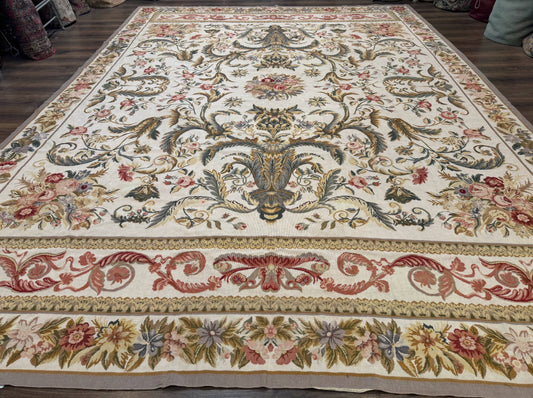 USED Aubusson Needlepoint Rug 10x14, Elegant European French Carpet, Vintage Carpet
