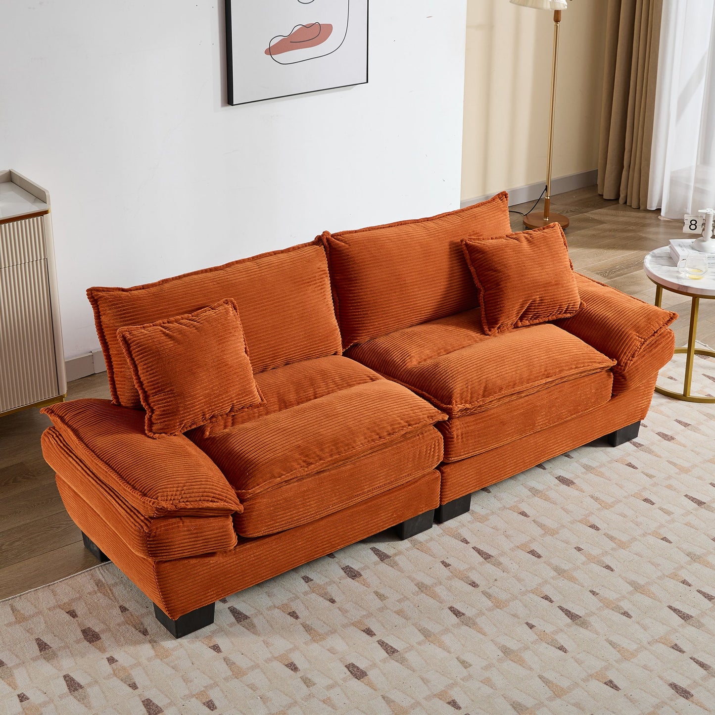 NEW Corduroy Sofa Sleeper Couch Loveseat Sofa with Pillows Comfy Upholstered Deep Seat Sofa for Bedroom,Living Room,Apartment,Office,Dorm-Orange Corduroy